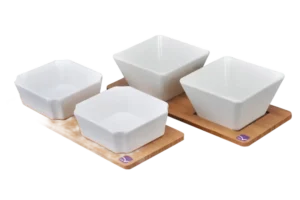 מעמד עץ במבוק 32X13 ל-2 קערות***b6002