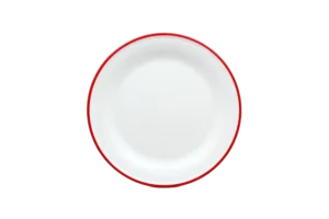 צלחת 27 ס"מ דמוי אמייל לבן פס אדום מלמין***2206114