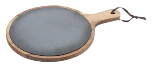 קרש עגול עץ עם אבן צפחה וידית 37X26 ס"מ