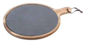 קרש עגול עץ עם אבן צפחה וידית 41X31 ס"מ