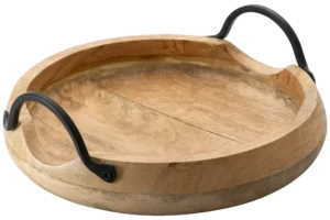 פלטה עץ עגול עם ידיות מתכת 25X10 ס'מ***17602124