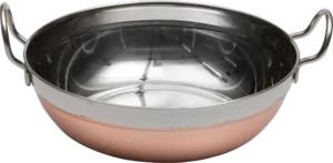 מחבת עמוק עגול 2 ידיות מרוקע ציפוי נחושת 15X5.5 ס'מ***13602715