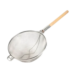 מסננת רשת כפולה נירוסטה מחוזקת 26 ס"מ ידית עץ***99125