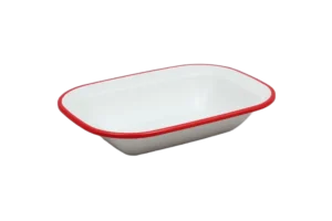 כלי הגשה מלבני דמוי אמייל 14.5*20 לבן פס אדום מלמין***2213084