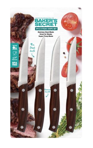 סט 4 סכיני סטייק שחור 22 ס"מ מבית Baker's Secret