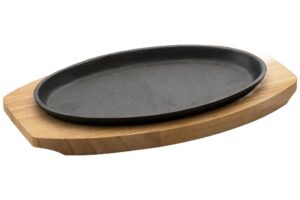 צלחת אובלית יציקה ברזל עם תחתית עץ 27X18 סמ***10632519