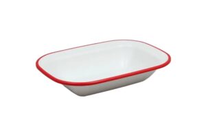 כלי הגשה מלבני דמוי אמייל 14.5*20 לבן פס אדום מלמין***2213084