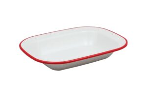 כלי הגשה מלבני דמוי אמייל 17.6*23 לבן פס אדום מלמין***2212094