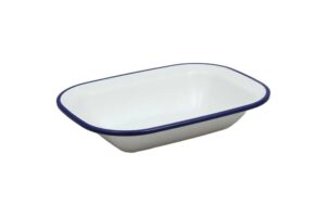 כלי הגשה מלבני דמוי אמייל 14.5*20 לבן פס כחול מלמין***2213081