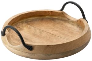 פלטה עץ עגול עם ידיות מתכת 25X10 ס'מ***17602124